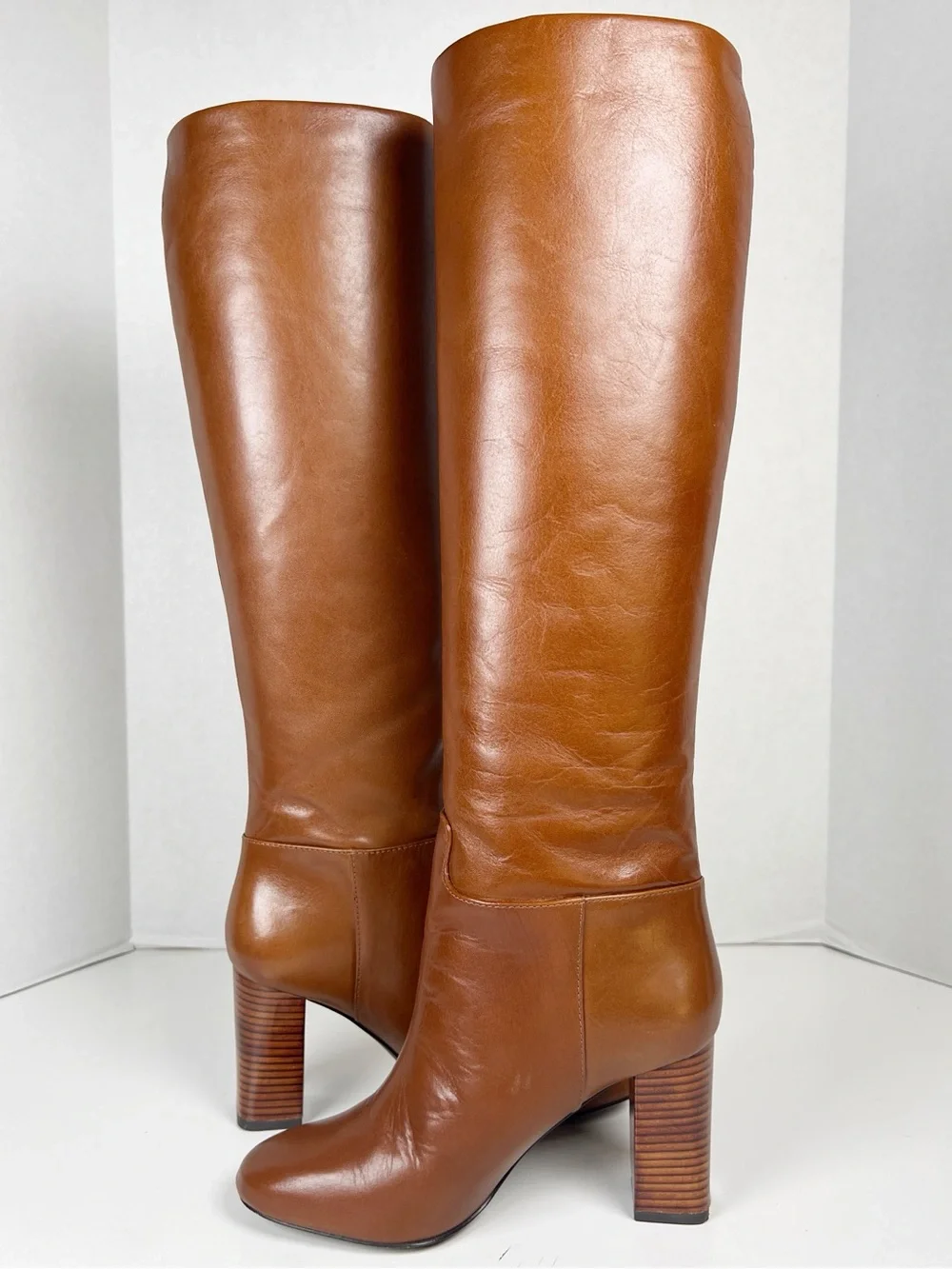 TORY BURCH Women’s Size 5M Carmelite Brown Leather Devon Block Heel Tall Boot